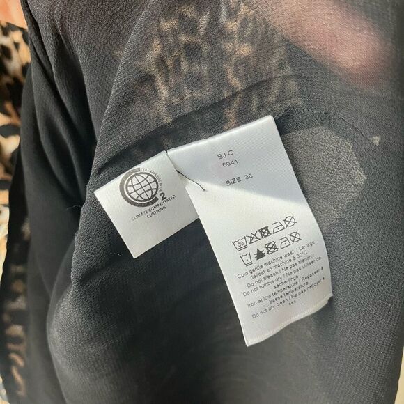 Ganni Leopard Animal Print Brown Georgette Smocked Long Sleeve Midi Dress Size 4 - Picture 10 of 11